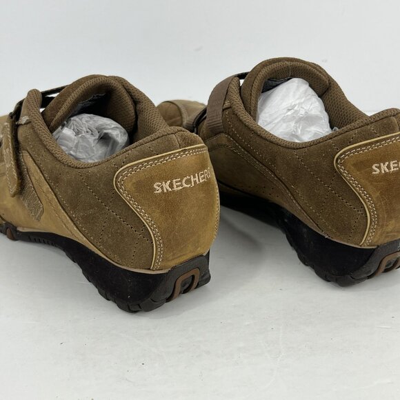 Skechers Sneaker Size 8 Brown Leather Low Top Round Toe Hook Loop Flat Heel - Picture 3 of 6
